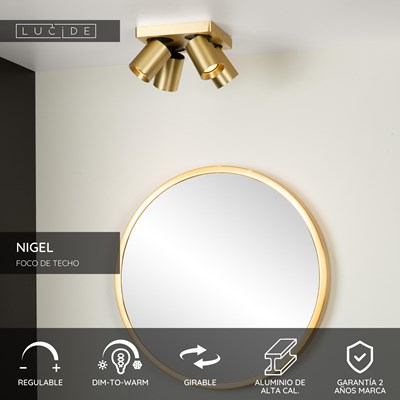 Lucide NIGEL - Foco de techo - LED Dim to warm - GU10 - 4x5W 2200K/3000K - Oro mate / Latón